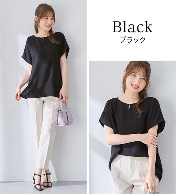alotta（アロッタ）の「【接触冷感】パール調ボタンデザインブラウス（ブラウス）」｜詳細画像