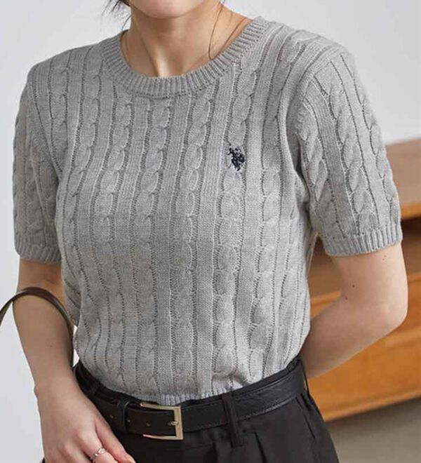 RANAN（ラナン）の「＜Ｕ．Ｓ．ＰＯＬＯ　ＡＳＳＮ．＞ワンポイント半袖ケーブルニット（ニット・セーター）」｜詳細画像