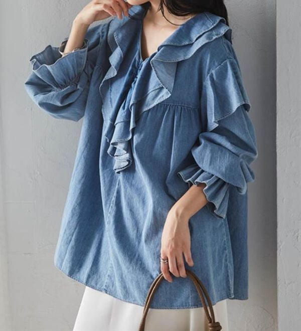 RANAN（ラナン）の「ビッグカラーフリルデニムブラウス（ブラウス）」｜詳細画像