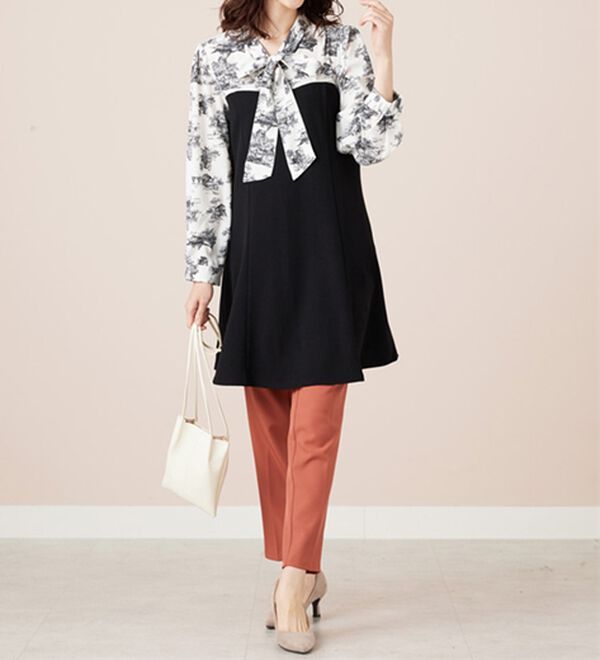 BELLUNA（ベルーナ）の「リボン付ブラウス切替チュニックワンピース（チュニック）」｜詳細画像