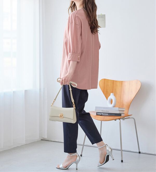 alotta（アロッタ）の「【接触冷感】６分袖衿フェイク裾ラウンドチュニック（チュニック）」｜詳細画像