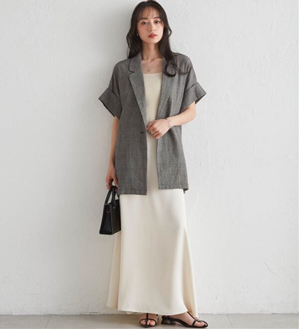 RANAN（ラナン）の「クレープジャカードハーフスリーブジャケット（テーラードジャケット）」｜詳細画像