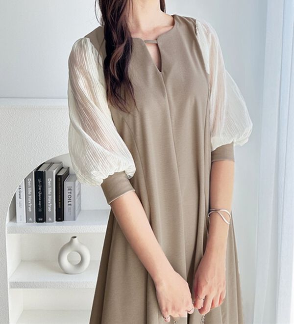 GeeRA（ジーラ）の「袖楊柳シアー美ラインワンピース（カットソーワンピース）」｜詳細画像