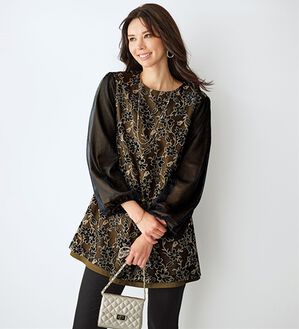 BELLUNA（ベルーナ）の「ベロア花柄チュール重ねチュニック（チュニック）」｜キャメル