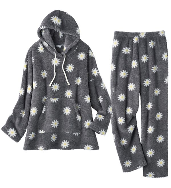 YU'NOW（ユナウ）の「【上下２点セット】ふんわりモコボアフリースパーカー＆パンツセット（パジャマ・ルームウェア）」｜詳細画像