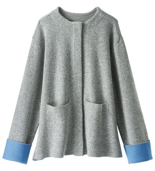 BELLUNA（ベルーナ）の「配色デザインふんわりニットジャケット（ハーフコート）」｜詳細画像