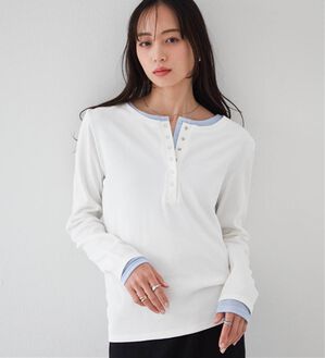 RANAN（ラナン）の「レイヤードヘンリーネックリブTシャツ（カットソー）」｜ホワイト系