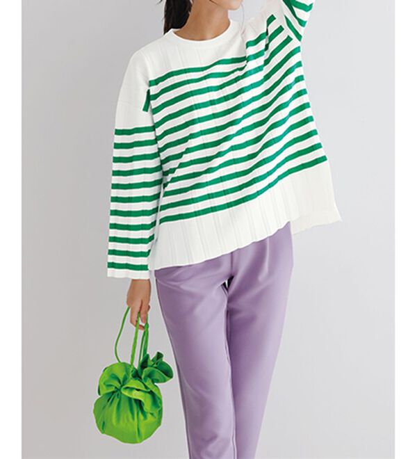 RANAN（ラナン）の「プリーツ風ボーダーニット（ニット・セーター）」｜詳細画像