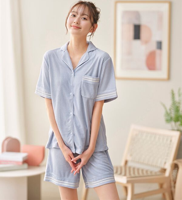 YU'NOW（ユナウ）の「【上下２点セット】ひんやりとろけるリブパイルシャツパジャマ（パジャマ・ルームウェア）」｜詳細画像