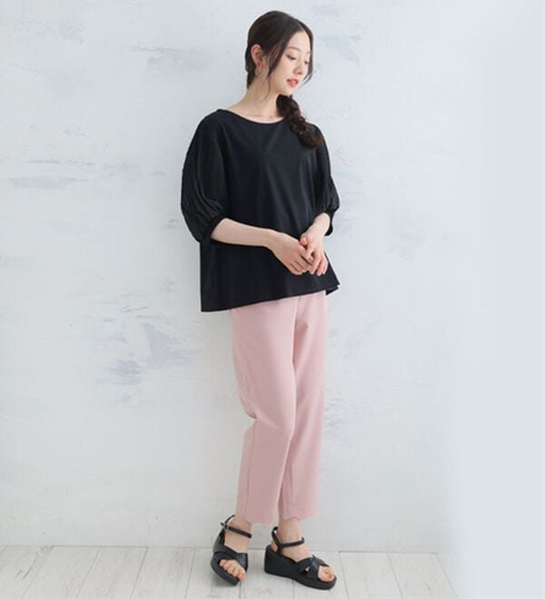 A HAPPY MARILYN（アハッピーマリリン）の「選べる袖異素材 キレイめカットソー 半袖 プルオーバー（カットソー）」｜詳細画像