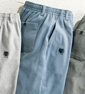 「＜カルビア＞肌側綿１００％鹿の子リラックスパンツ（メンズスラックス）」｜ブルー