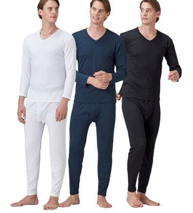 「【３色組】サーモケア（Ｒ）吸湿発熱綿混裏起毛インナー上下３色組（メンズ肌着・インナーウェア）」