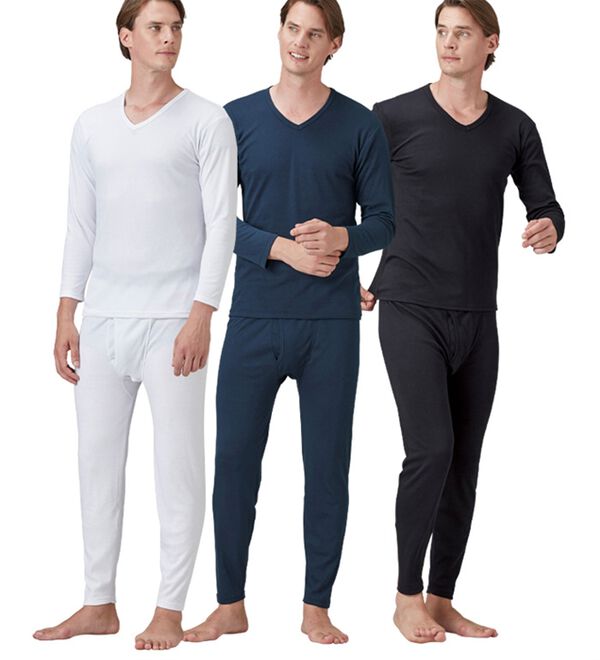 「【３色組】サーモケア（Ｒ）吸湿発熱綿混裏起毛インナー上下３色組（メンズ肌着・インナーウェア）」｜詳細画像