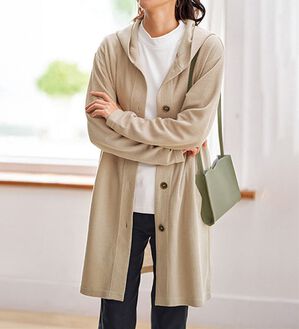 BELLUNA（ベルーナ）の「ニット見え素材フードカーディガン（その他カーディガン）」｜グレージュ