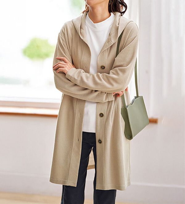 BELLUNA（ベルーナ）の「ニット見え素材フードカーディガン（その他カーディガン）」｜グレージュ