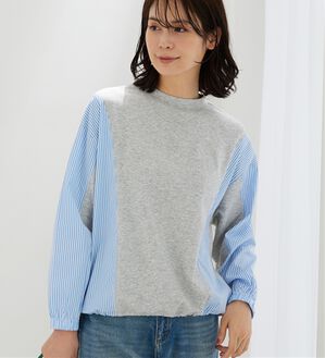 BELLUNA（ベルーナ）の「ストライプ切替デザインプルオーバー（カットソー）」｜杢グレー系