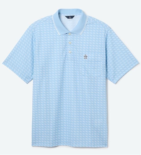 「＜マンシングウェア＞ＳＵＮＳＣＲＥＥＮモノグラムグラフィックプリント半袖ポロ（メンズポロシャツ）」｜サックス