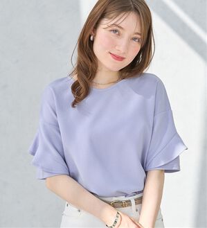 alotta（アロッタ）の「【４つの機能付】ひんやりフリル袖ブラウスＴシャツ（ブラウス）」｜ライトブルー