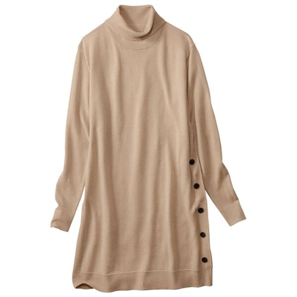 BELLUNA（ベルーナ）の「メリノウール１００％タートルネックチュニック（チュニック）」｜ライトベージュ