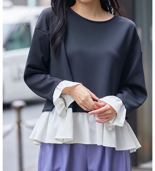 RANAN（ラナン）の「＜ＨＳ＞重ね着風配色フリルプルオーバー（カットソー）」｜詳細画像