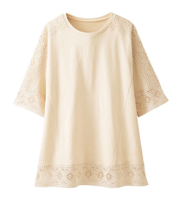 BELLUNA（ベルーナ）の「花柄レース使いデザインプルオーバー（カットソー）」｜詳細画像