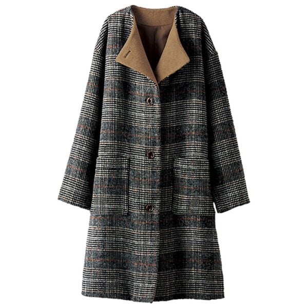 BELLUNA（ベルーナ）の「配色デザインウール調素材ノーカラーコート（ロングコート）」｜詳細画像