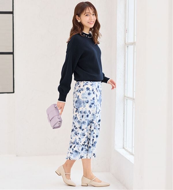 alotta（アロッタ）の「衿元パール調配色ミラノリブニット（ニット・セーター）」｜詳細画像