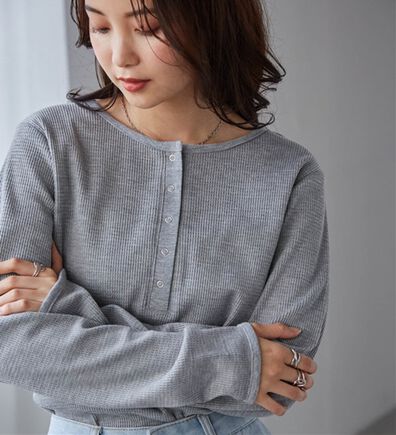 RANAN（ラナン）の「ヘンリーネックワッフルロンＴ（カットソー）」