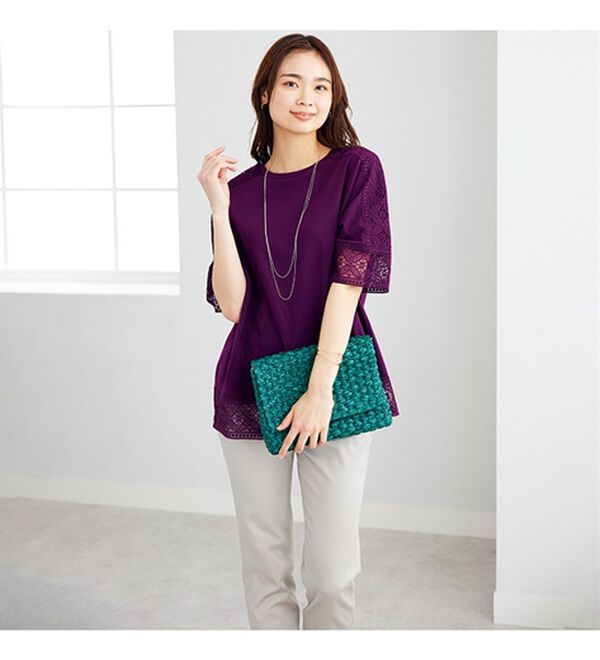 BELLUNA（ベルーナ）の「花柄レース使いデザインプルオーバー（カットソー）」｜詳細画像