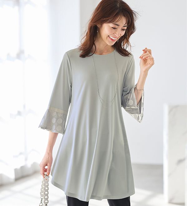 BELLUNA（ベルーナ）の「袖口レース使いカットソーエレガントチュニック（チュニック）」｜詳細画像