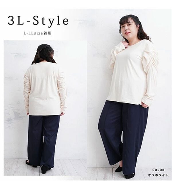 A HAPPY MARILYN（アハッピーマリリン）の「【Ｌ～６Ｌ】【ＭａｒｉｌｙｎＳｗｅｅｔ】体型別フェミニン パフスリーブカットソープルオーバー（カットソー）」｜詳細画像