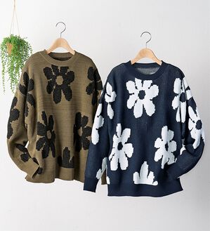 BELLUNA（ベルーナ）の「【２枚組】お花柄ゆるニット（ニット・セーター）」｜詳細画像