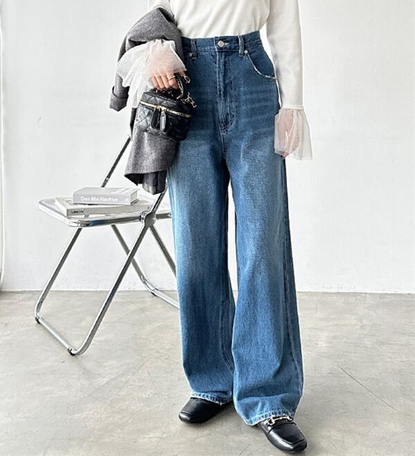 GeeRA（ジーラ）の「ハイウエストストレートデニム（ワイドパンツ・ガウチョ）」｜詳細画像