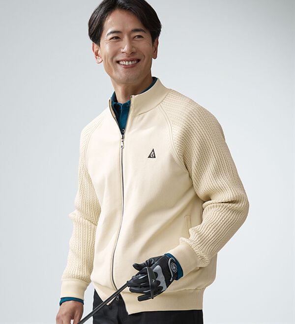 「＜コムルヴァン・オム・ゴルフ＞洗練！防風ニットジャケット（メンズニット・セーター）」｜詳細画像