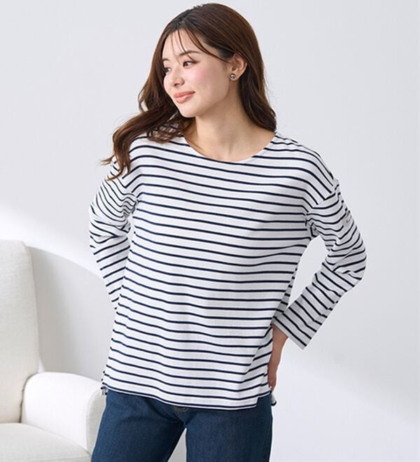 BELLUNA（ベルーナ）の「 ＜＆ｃｏｃｏｃｈｉ＞ハピネスコットン１００％ボーダープルオーバー（カットソー）」｜詳細画像