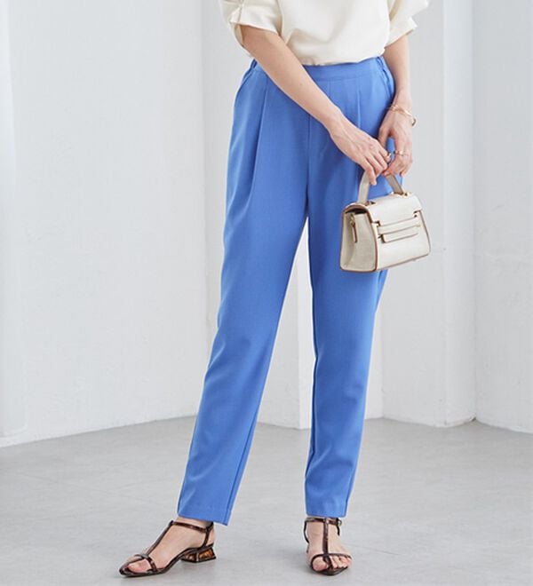 RANAN（ラナン）の「【ひんやり・ＵＶ】機能付麻調美脚タックテーパードパンツ（フルレングスパンツ）」｜詳細画像