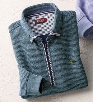 「＜デコイ＞衿デザイン杢調トレーナー（メンズトレーナー）」｜ネイビ－