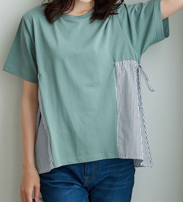 BELLUNA（ベルーナ）の「【接触冷感】サイドリボン使い異素材切替プルオーバー（カットソー）」｜詳細画像