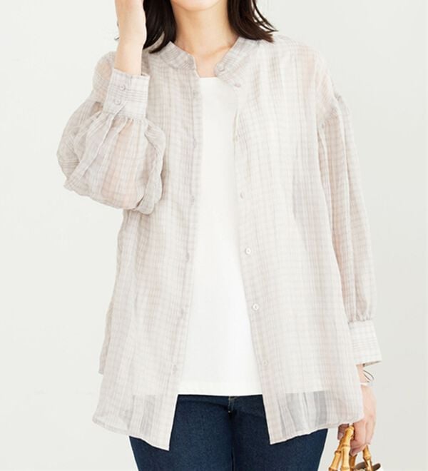 BELLUNA（ベルーナ）の「シアーチェック素材シャツチュニック（チュニック）」｜詳細画像