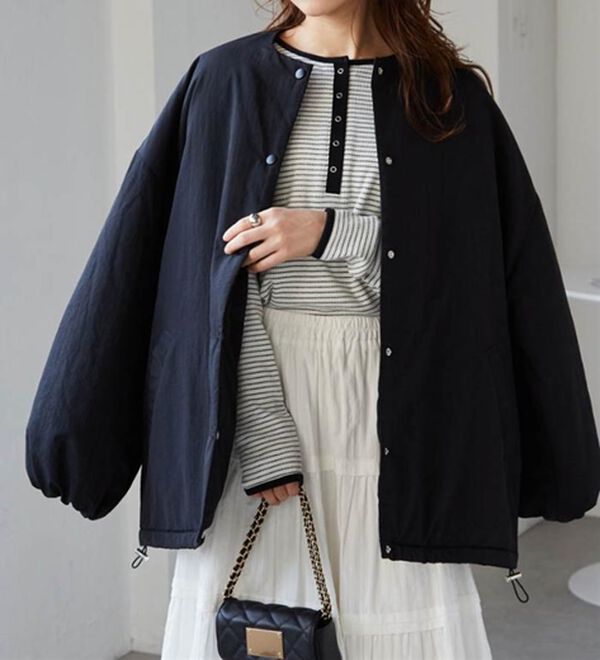 RANAN（ラナン）の「ノーカラーオーバーサイズ中わたブルゾン（ハーフコート）」｜詳細画像