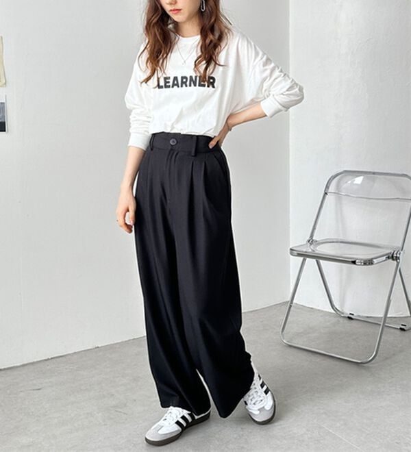 GeeRA（ジーラ）の「着心地抜群！ハイウエストダブルタックワイドパンツ（フルレングスパンツ）」｜詳細画像