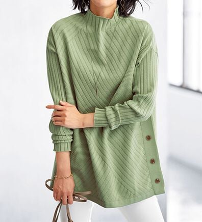 BELLUNA（ベルーナ）の「サイドボタン編地切替ニットチュニック（チュニック）」