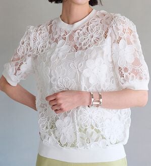 RANAN（ラナン）の「花柄立体レースリブ切替プルオーバー（ブラウス）」｜詳細画像