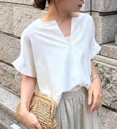 RANAN（ラナン）の「【汗シミ防止】ひんやり&防シワ前後2WAYハーフジップブラウス（ブラウス）」