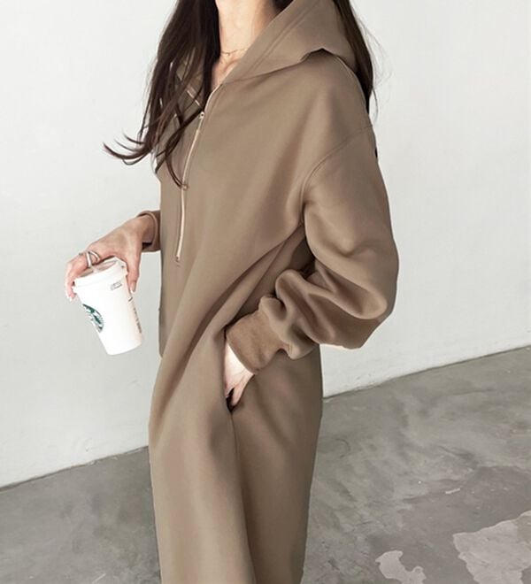 GeeRA（ジーラ）の「【あったか裏起毛】ハーフジップパーカーワンピース（カットソーワンピース）」｜詳細画像