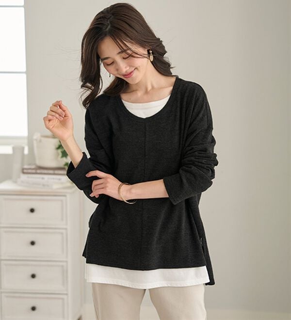 BELLUNA（ベルーナ）の「杢調素材レイヤード風チュニック（チュニック）」｜詳細画像