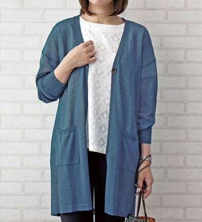 BELLUNA（ベルーナ）の「シャイニーヤーン編地切替カーディガン（ニットカーディガン）」