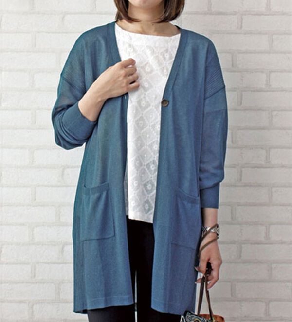 BELLUNA（ベルーナ）の「シャイニーヤーン編地切替カーディガン（ニットカーディガン）」｜詳細画像