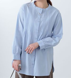 BELLUNA（ベルーナ）の「綿レーヨン素材ピンタックシャツチュニック（チュニック）」｜ブルー