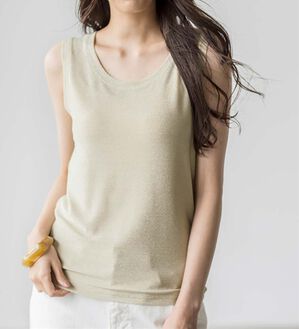 RANAN（ラナン）の「ひんやり！ラメタンクトップ（タンクトップ・キャミソール）」｜ベージュ／シルバー